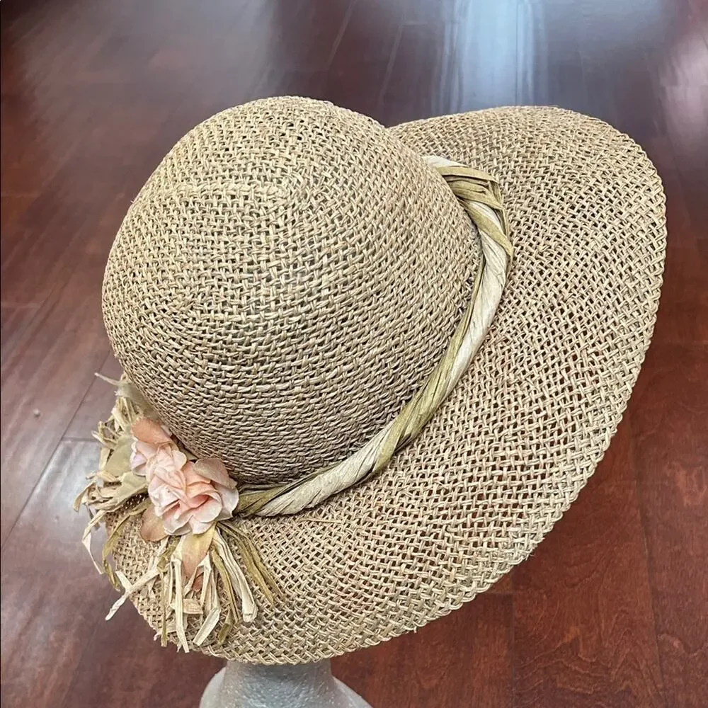 Vintage Cottagecore Straw Hat with Floral Detail - Picture 4 of 16